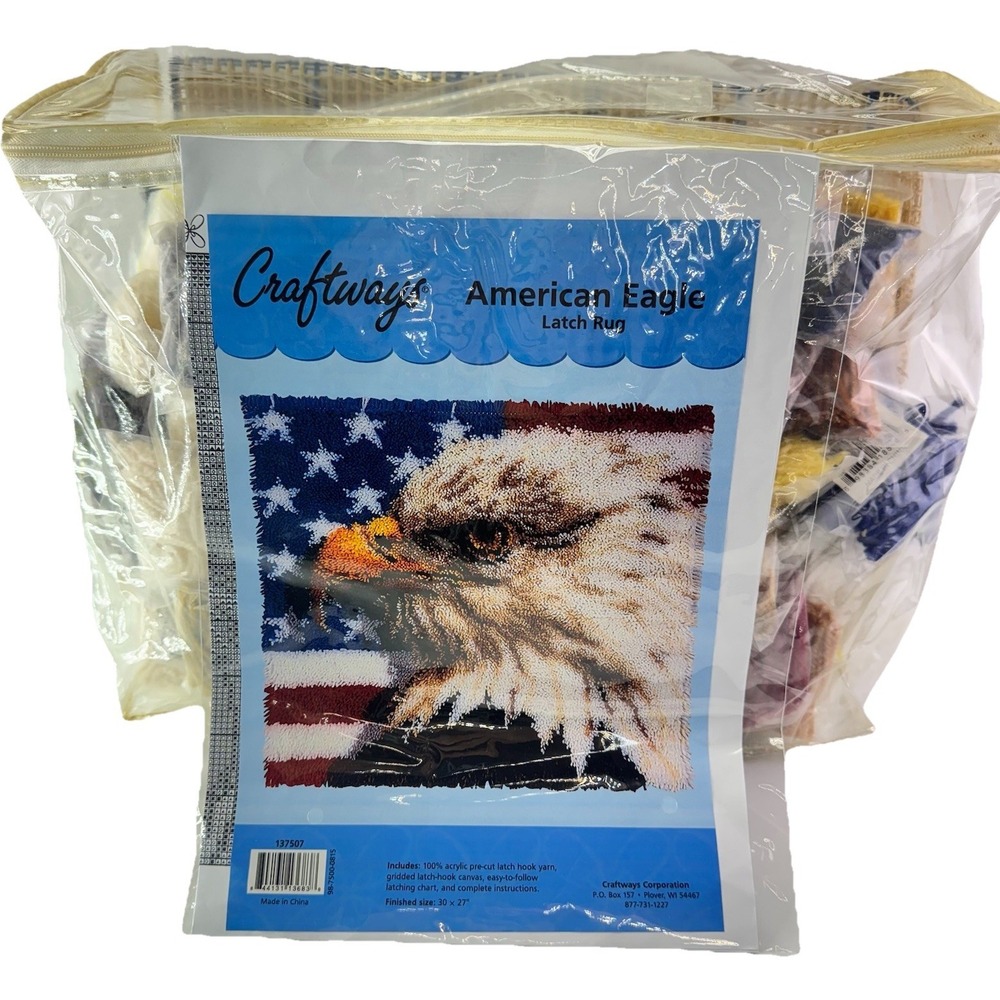 Vintage Craftways American Eagle Latch Hook Rug Kit 137507 30x27 Patriotic